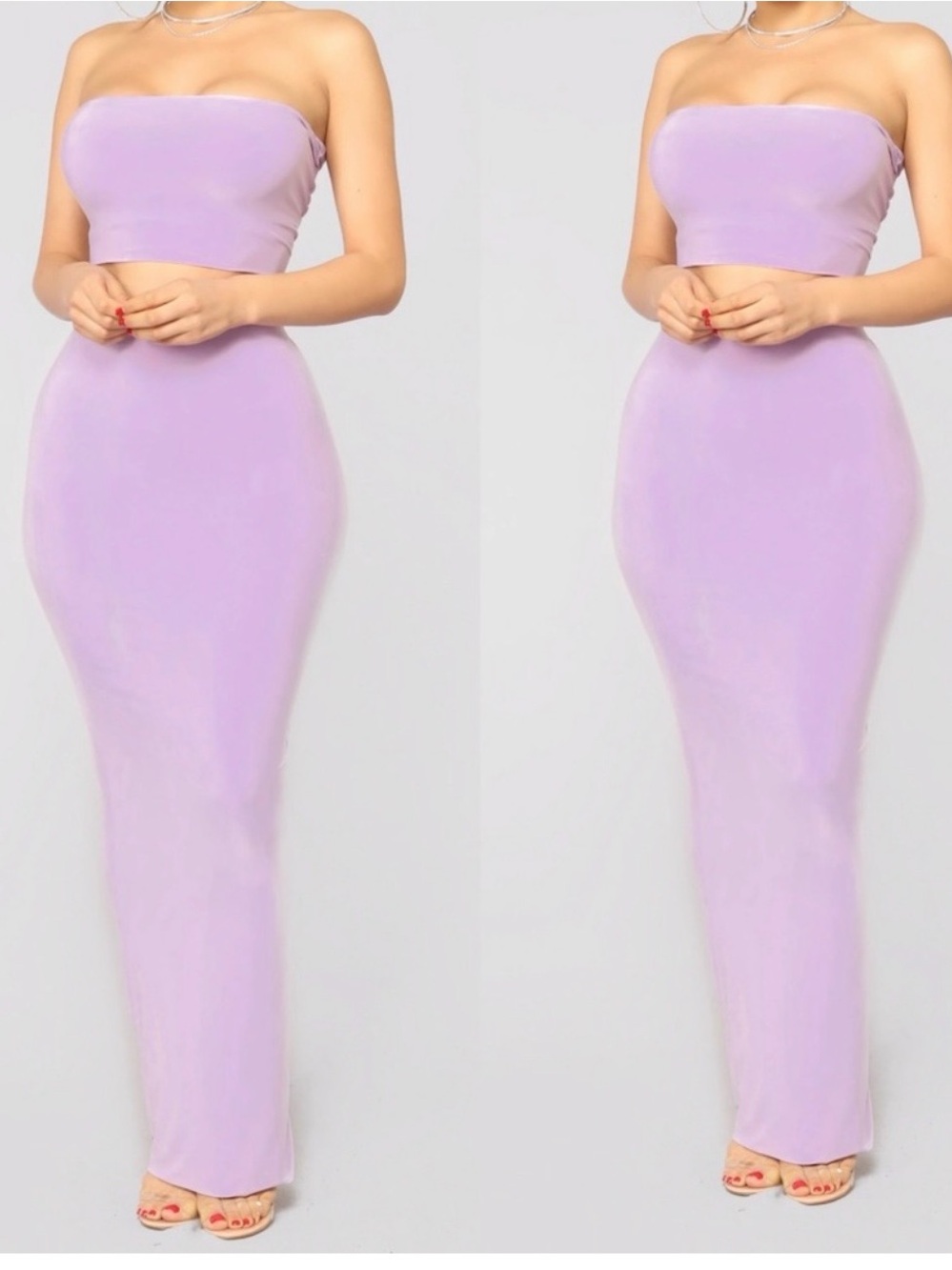 Fashion Nova Des Lavender Strapless Maxi Skirt Set S NWT